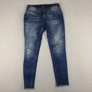 Silver Jeans Womens 27x27 Blue Girlfriend‎ Classic Stretch Fray Dark Wash